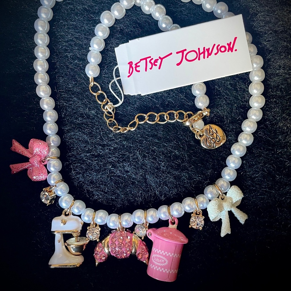 *~* NEW Betsey Johnson BABYCAKES NECKLACE ~ BAKiNG Pearls MiXER Croissant SUGAR